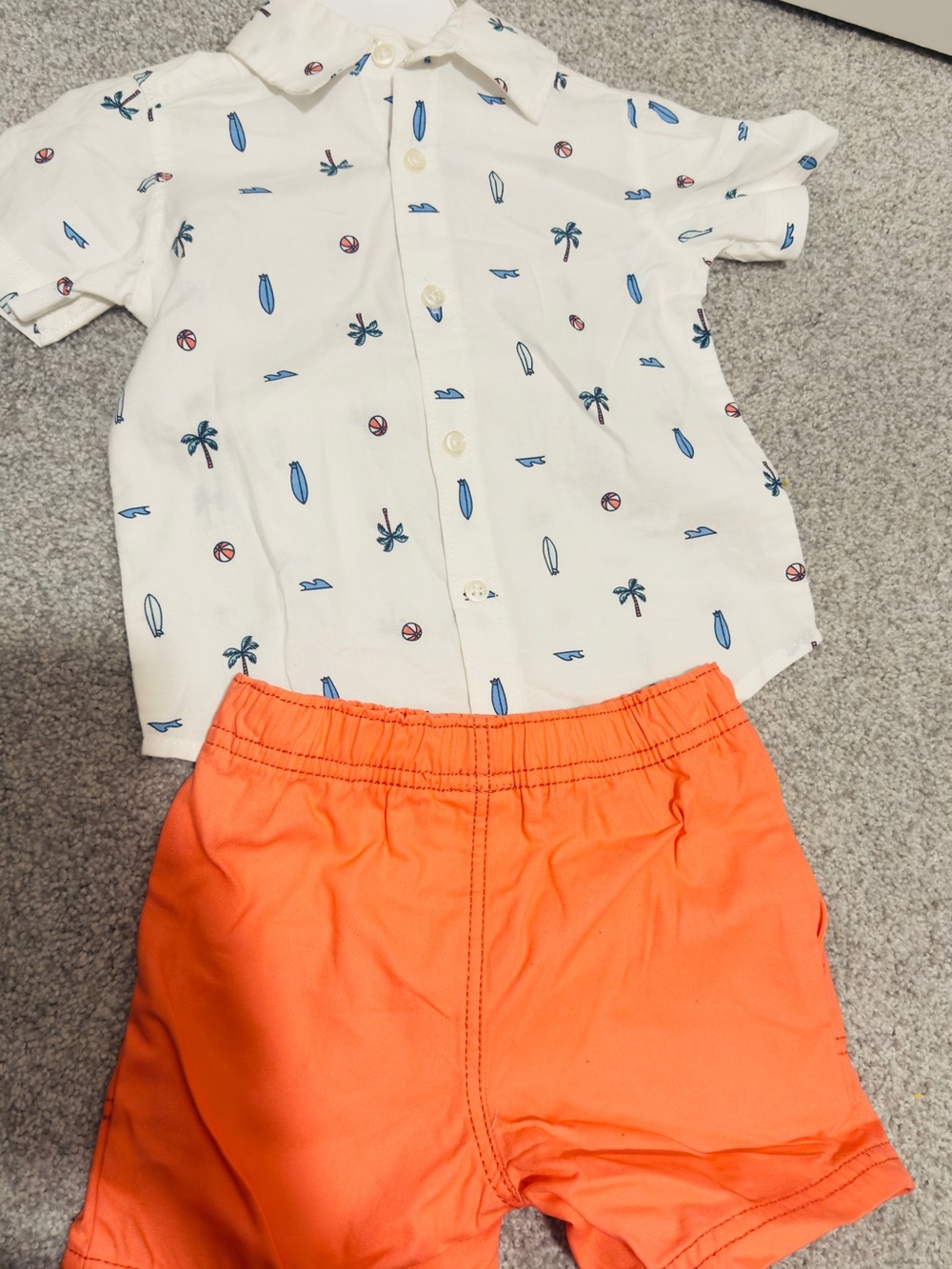 Carter's White Short-Sleeve Button Shirt with Blue Surf & Palm Print